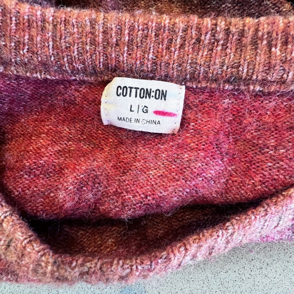 COTTON:ON Acryl/Wool/Polye Rusty Brown Cropped Open Tie Back Sweater Sz Large - Picture 6 of 9